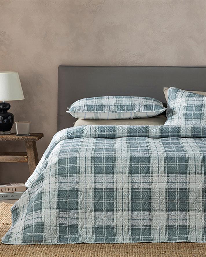 Static Check Çok Amaçlı Tek Kişilik Yatak Örtüsü Takımı 160x220 cm Gri