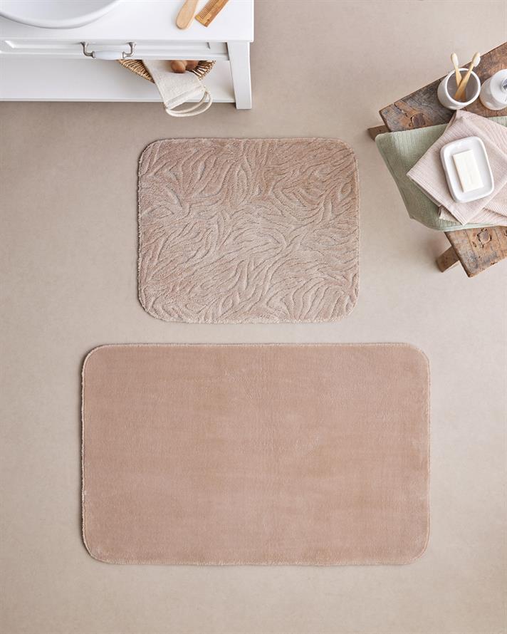 Strala Kaydırmaz Taban Banyo Paspası Seti Koyu Bej