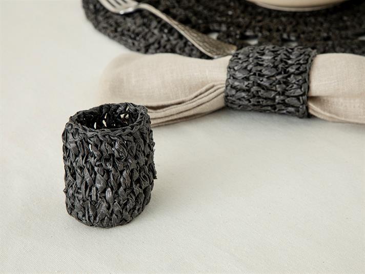 Straw Rope Natural İp 2li Peçete Halkası Antrasit