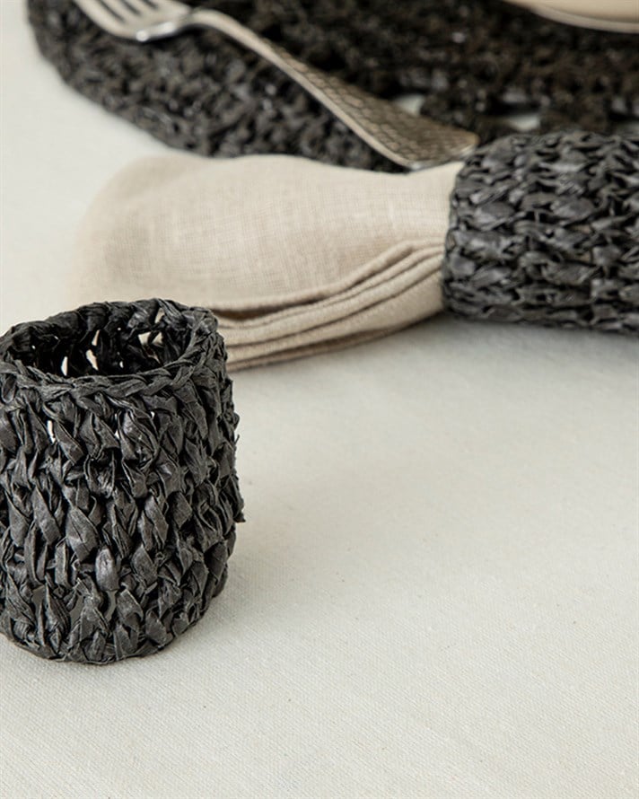Straw Rope Natural İp 2li Peçete Halkası Antrasit