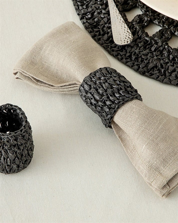 Straw Rope Natural İp 2li Peçete Halkası Antrasit