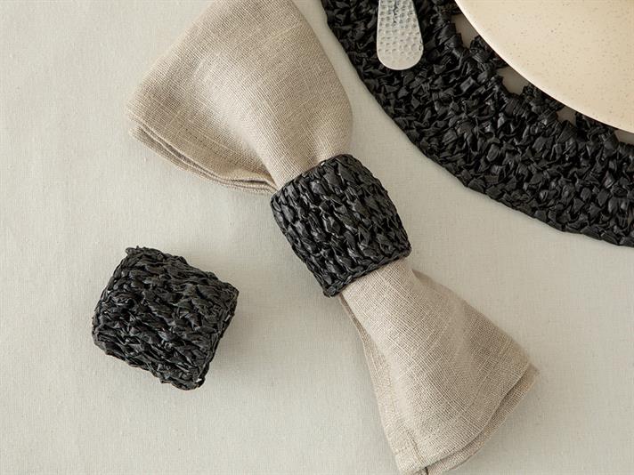 Straw Rope Natural İp 2li Peçete Halkası Antrasit