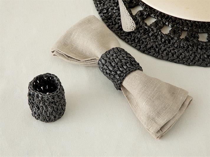 Straw Rope Natural İp 2li Peçete Halkası Antrasit