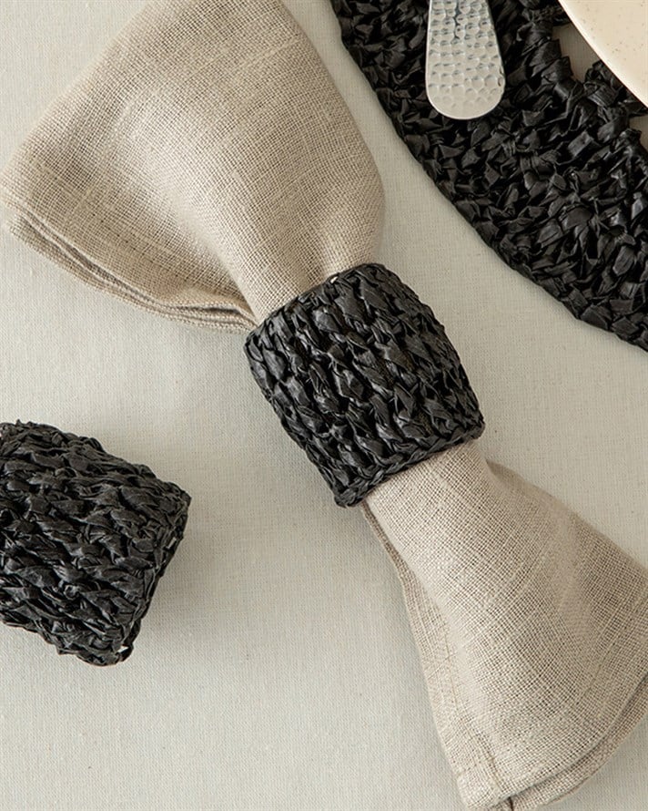 Straw Rope Natural İp 2li Peçete Halkası Antrasit