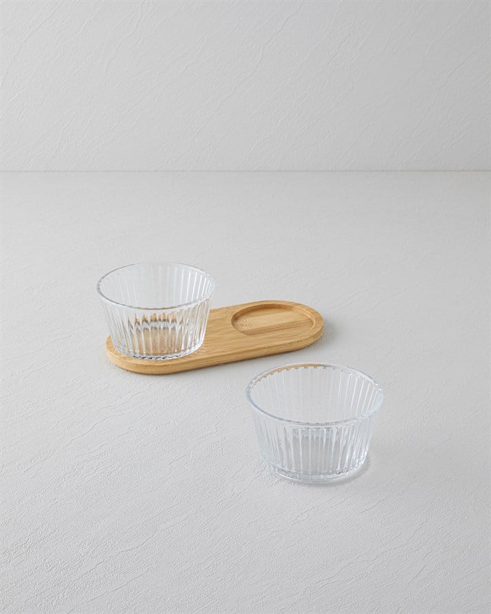 Stria Cam-Bambu 3 Parça Sunumluk 11x6,5 cm Şeffaf