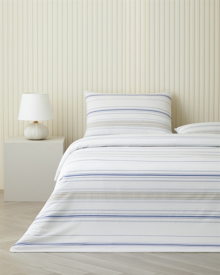 Stria Kolay Ütülenir Çift Kişilik Nevresim Takımı 200x220 cm Mavi - Bej