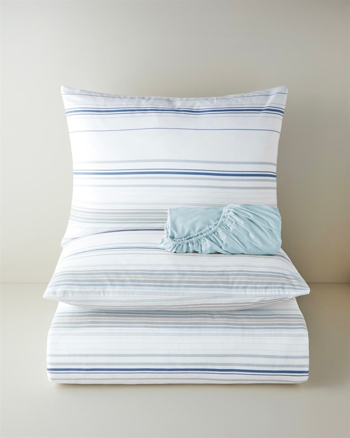 Stria Kolay Ütülenir Çift Kişilik Nevresim Takımı 200x220 cm Mavi - Bej