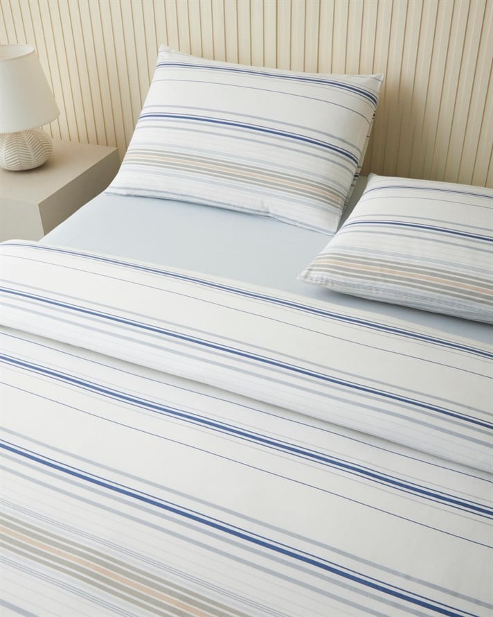 Stria Kolay Ütülenir Çift Kişilik Nevresim Takımı 200x220 cm Mavi - Bej