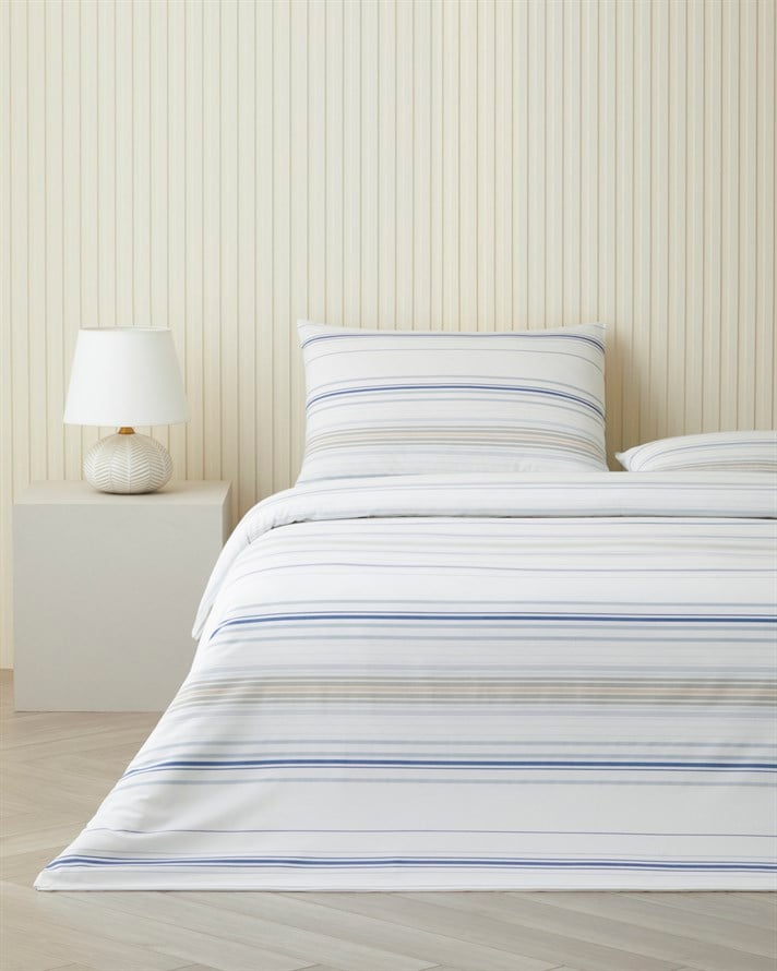 Stria Kolay Ütülenir Çift Kişilik Nevresim Takımı 200x220 cm Mavi - Bej