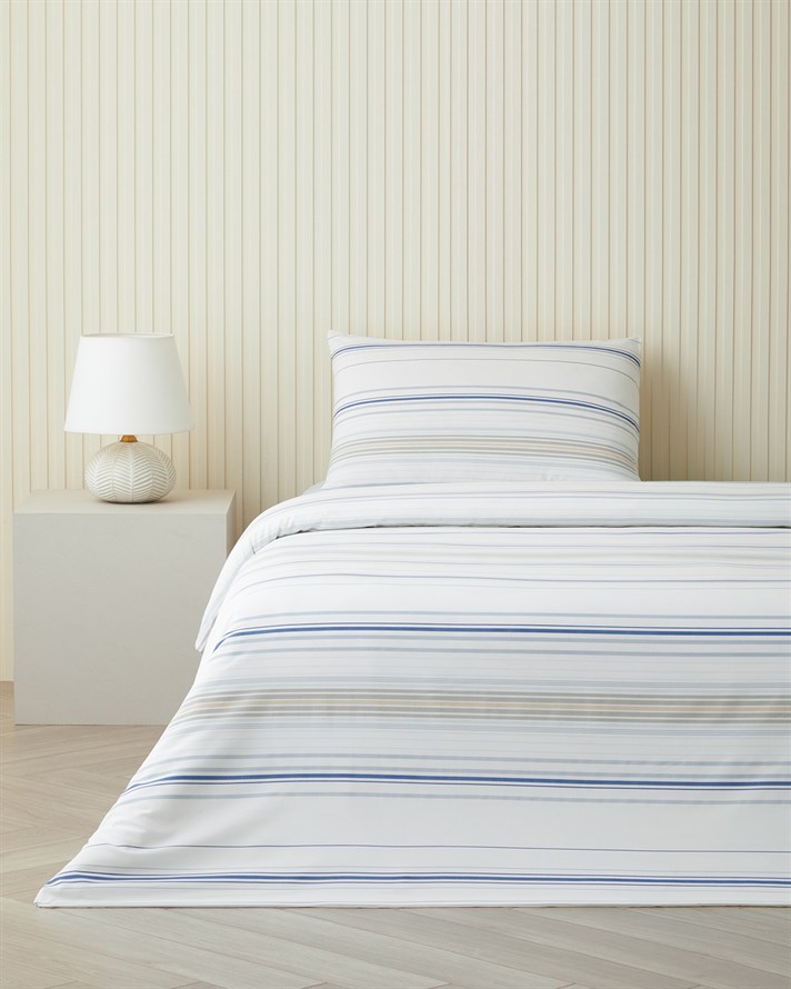 Stria Kolay Ütülenir Tek Kişilik Nevresim Takımı 160x220 cm Mavi - Bej
