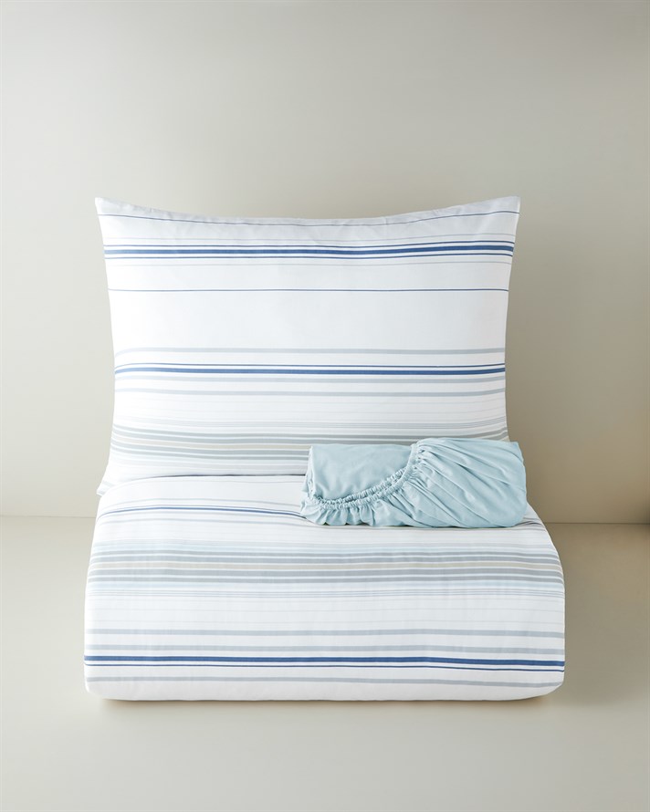 Stria Kolay Ütülenir Tek Kişilik Nevresim Takımı 160x220 cm Mavi - Bej