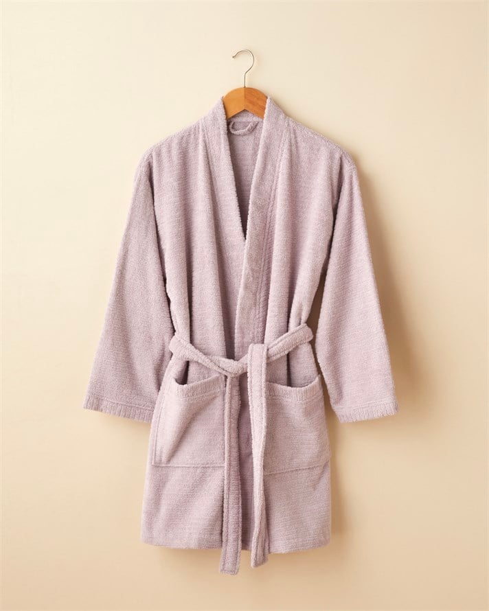 Stripe %100 Pamuk Bornoz L-XL Lila