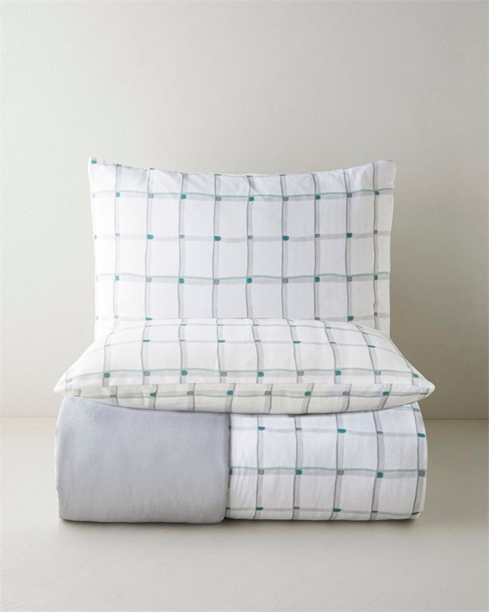 Stripe Harmony  Kolay Ütülenir Çift Kişilik Nevresim Seti 200x220 cm GRİ-YEŞİL