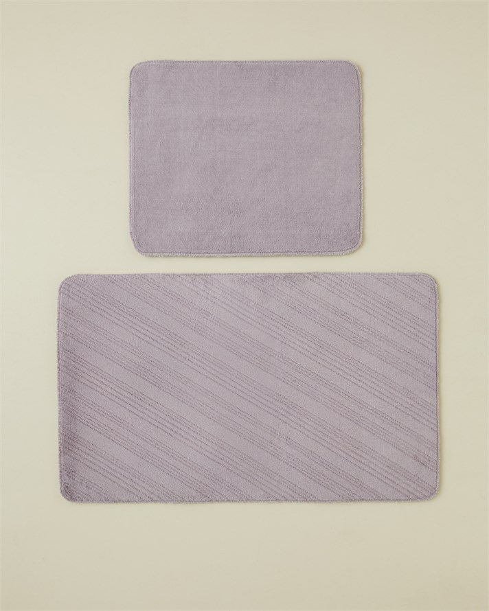 Stripe Line Kaydırmaz Taban Banyo Paspası Seti 60x100 cm + 50x60 cm Lila