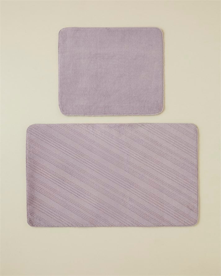 Stripe Line Kaydırmaz Taban Banyo Paspası Seti 60x100 cm + 50x60 cm Lila