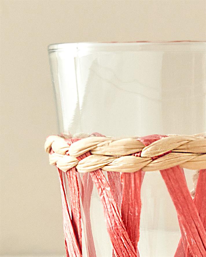 Stripe Wicker Cam Hasırlı Meşrubat 320 Ml Bardağı Turuncu