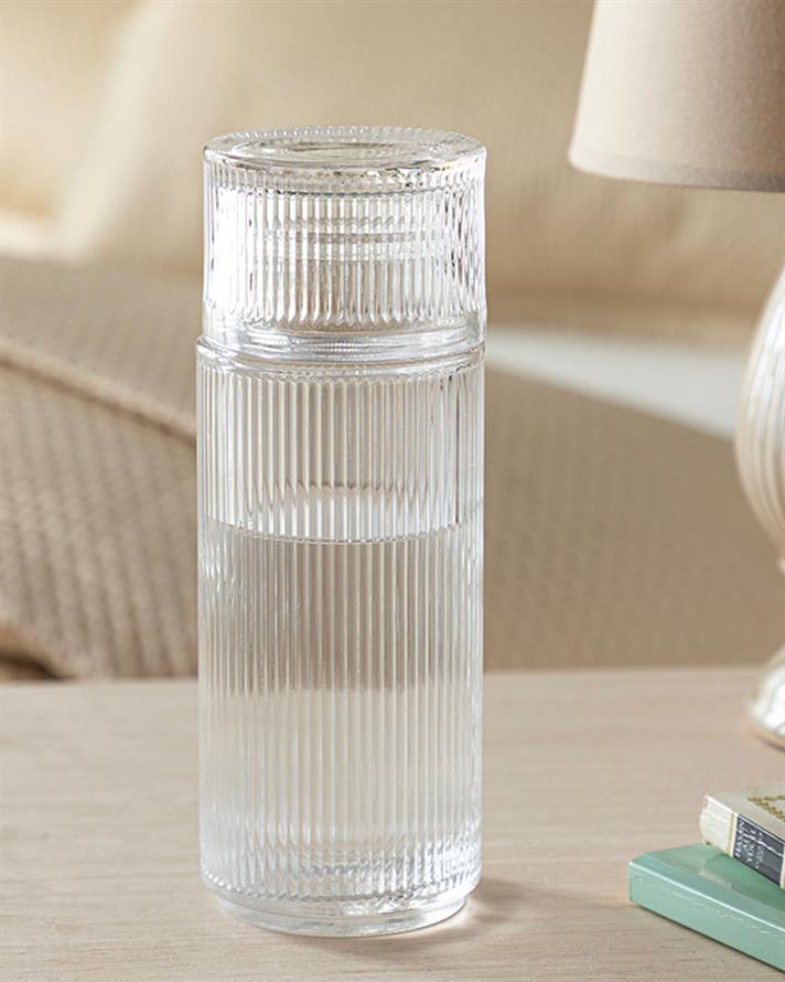 Striped Cam Başucu Sürahi Şeffaf