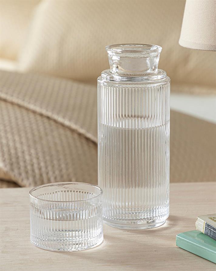 Striped Cam Başucu Sürahi Şeffaf