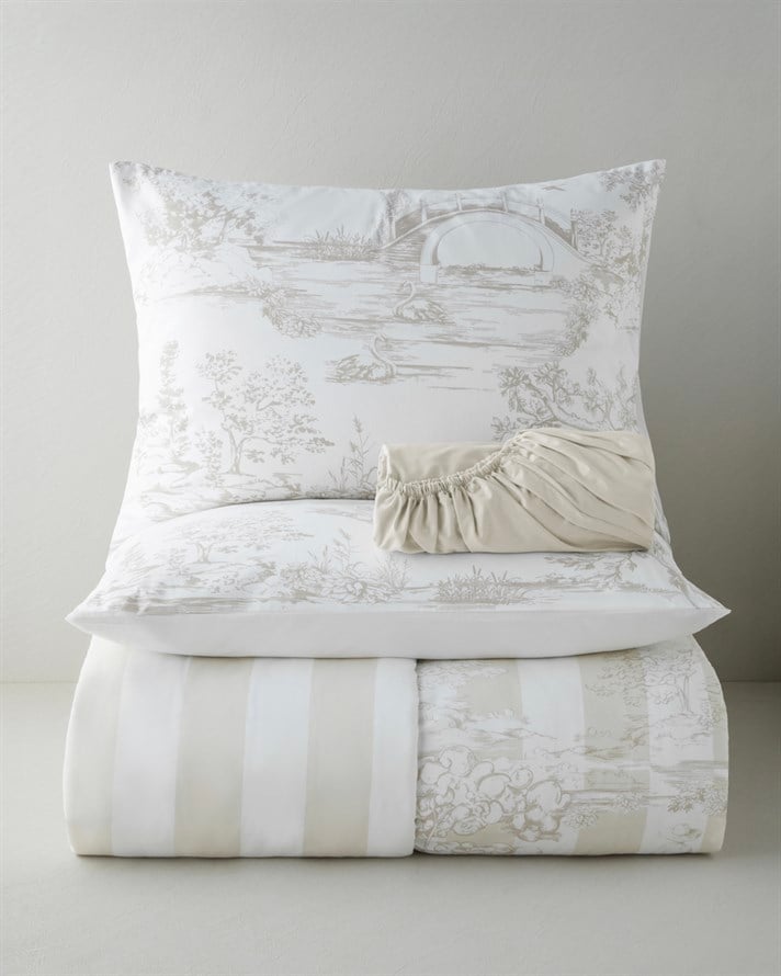 Striped Jouy Pamuk Çift Kişilik Nevresim Takımı 200x220 cm Krem - Kahve