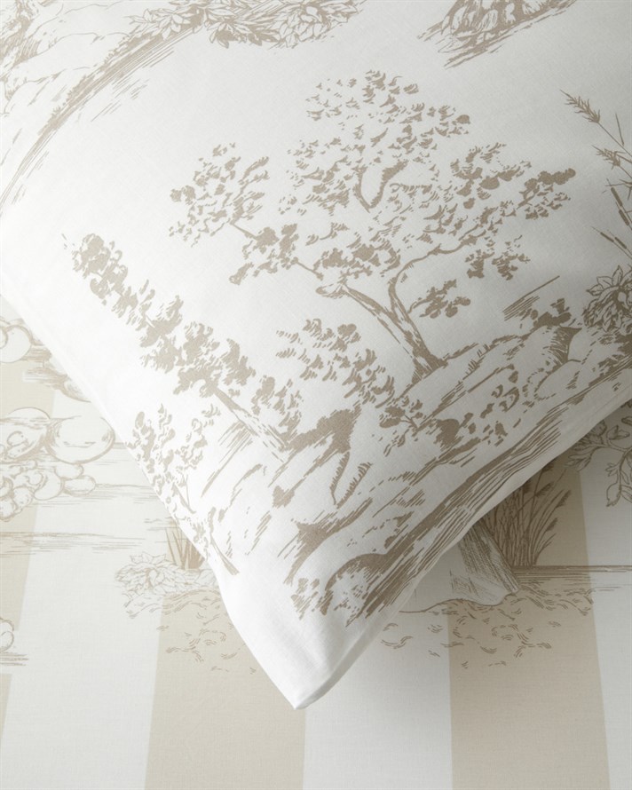 Striped Jouy Pamuklu Çift Kişilik Çarşaflı Nevresim Takımı 200x220 cm Krem - Kahve