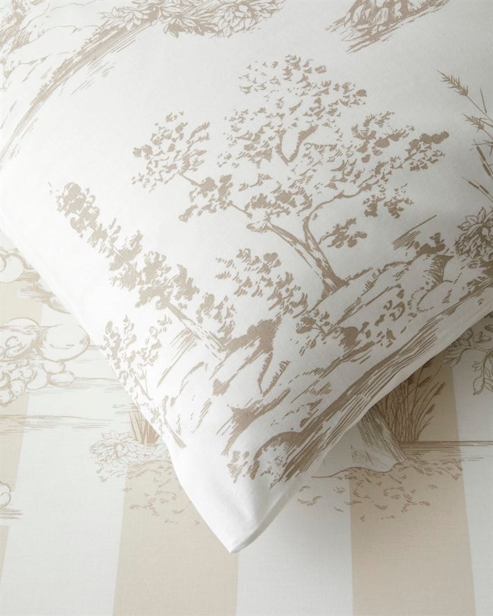 Striped Jouy Pamuklu Tek Kişilik Çarşaflı Nevresim Takımı 160x220 cm Krem - Kahve