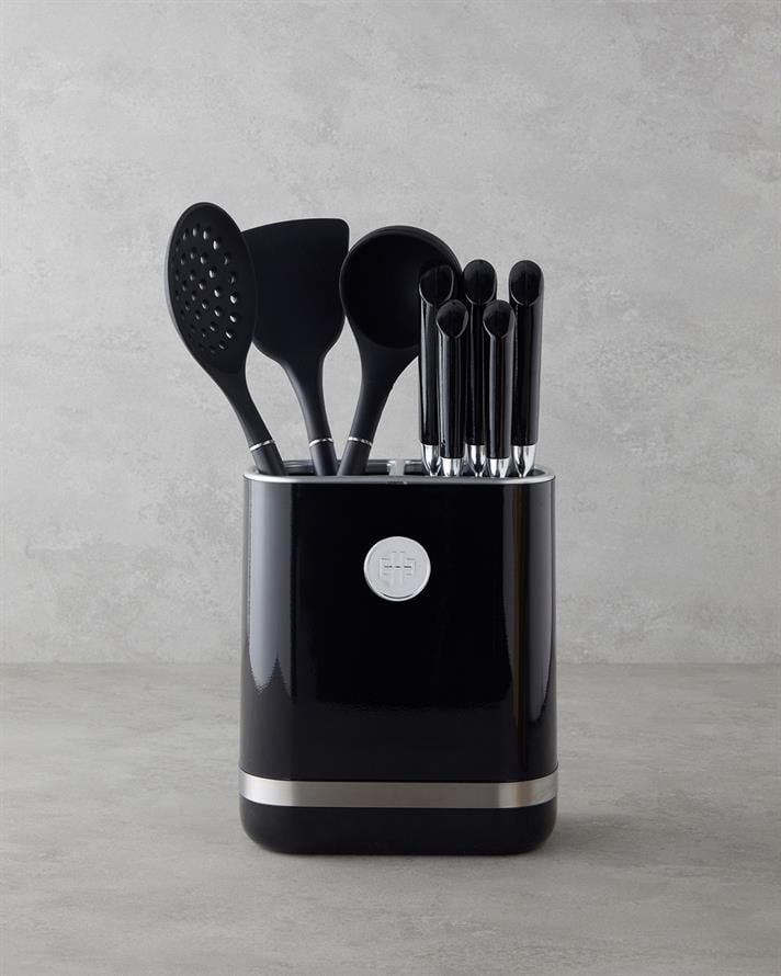 Strong Cut Silikon, Paslanmaz Çelik 9 Parça Servis Gereci Bıçak Seti 19x11x22 cm Siyah