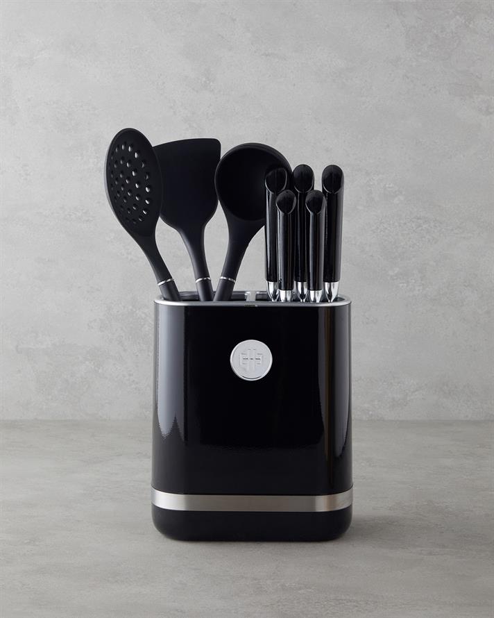 Strong Cut Silikon, Paslanmaz Çelik 9 Parça Servis Gereci Bıçak Seti 19x11x22 cm Siyah