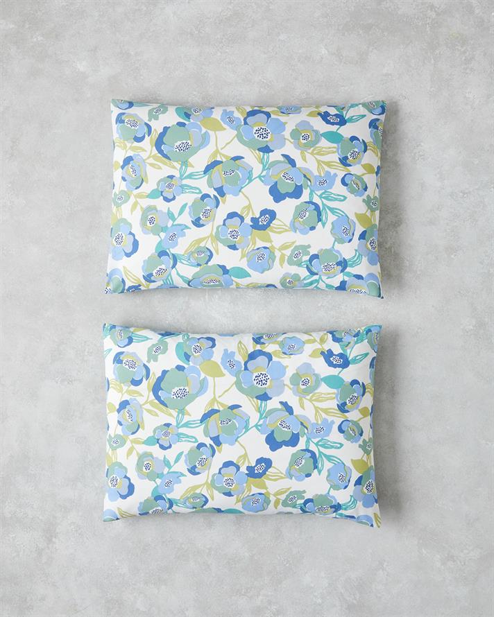 Summer Blooms Kolay Ütülenir 2li Yastık Kılıfı 50x70 cm Mavi