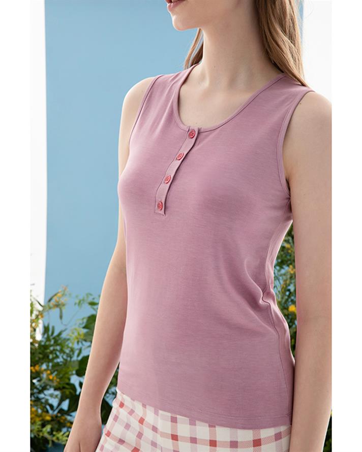 Summer Check Viskon Kadın Pijama Takımı Lila