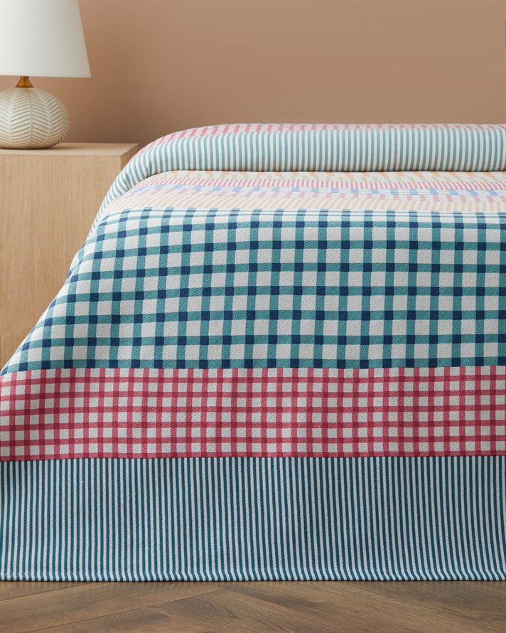 Summer Grid Baskılı Pamuklu Tek Kişilik Pike 150x220 cm Turuncu