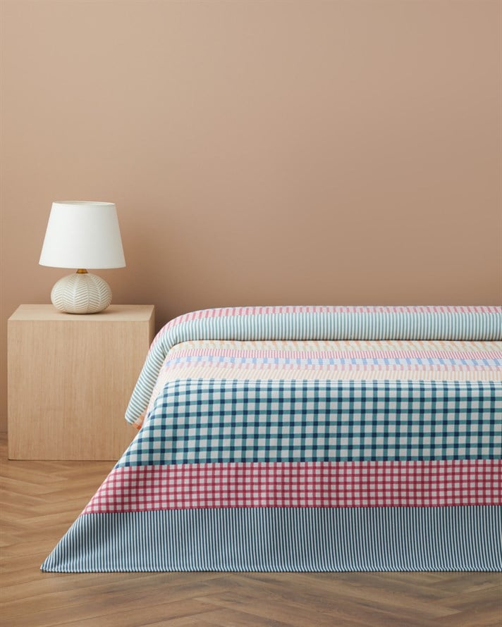 Summer Grid Baskılı Pamuklu Tek Kişilik Pike 150x220 cm Turuncu