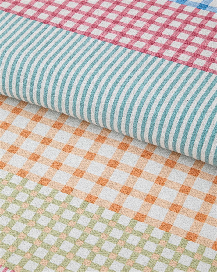 Summer Grid Baskılı Pamuklu Tek Kişilik Pike 150x220 cm Turuncu