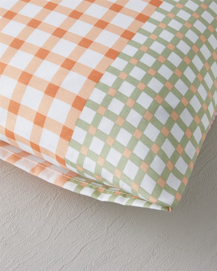 Summer Grid Kolay Ütülenir 2li Yastık Kılıfı 50x70 cm Turuncu