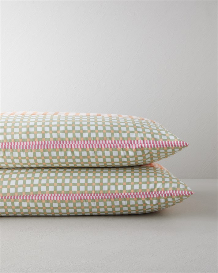 Summer Grid Kolay Ütülenir 2li Yastık Kılıfı 50x70 cm Turuncu