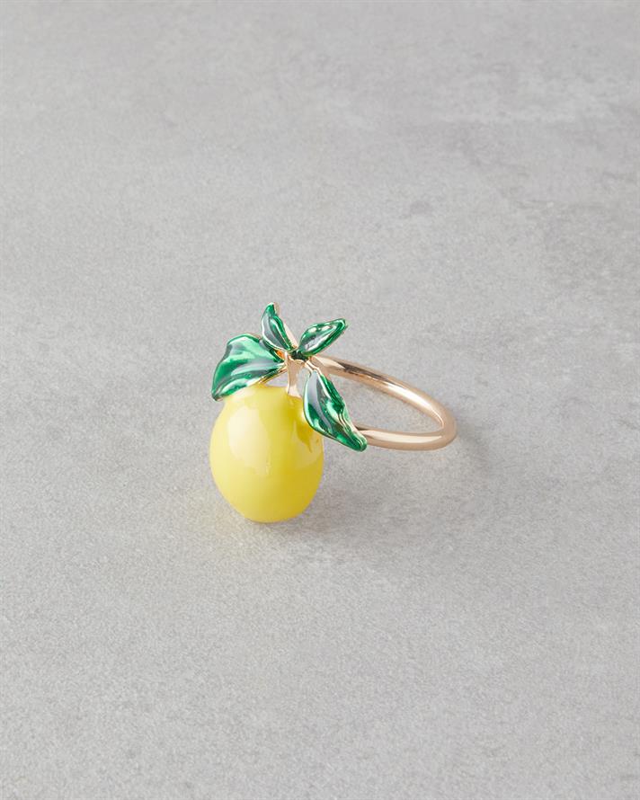 Summer Lemon Metal 4lü Peçete Halkası 4 cm Gold