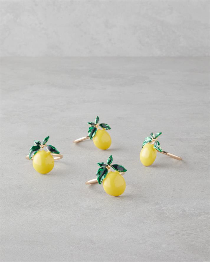 Summer Lemon Metal 4lü Peçete Halkası 4 cm Gold