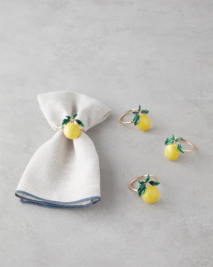 Summer Lemon Metal 4lü Peçete Halkası 4 cm Gold