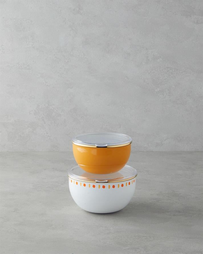 Summer Line Emaye 2li Saklama Kabı 0,75 x 1,20 L Beyaz - Sarı