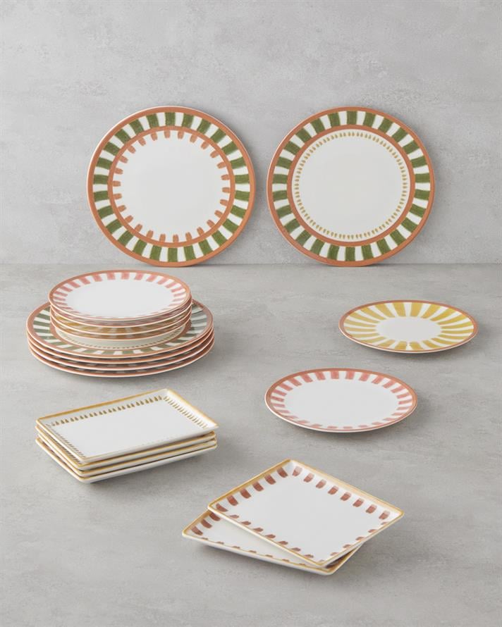 Summer Lines Porselen Kahvaltı ve Sunum Seti 18 Parça 6 Kişilik Renkli