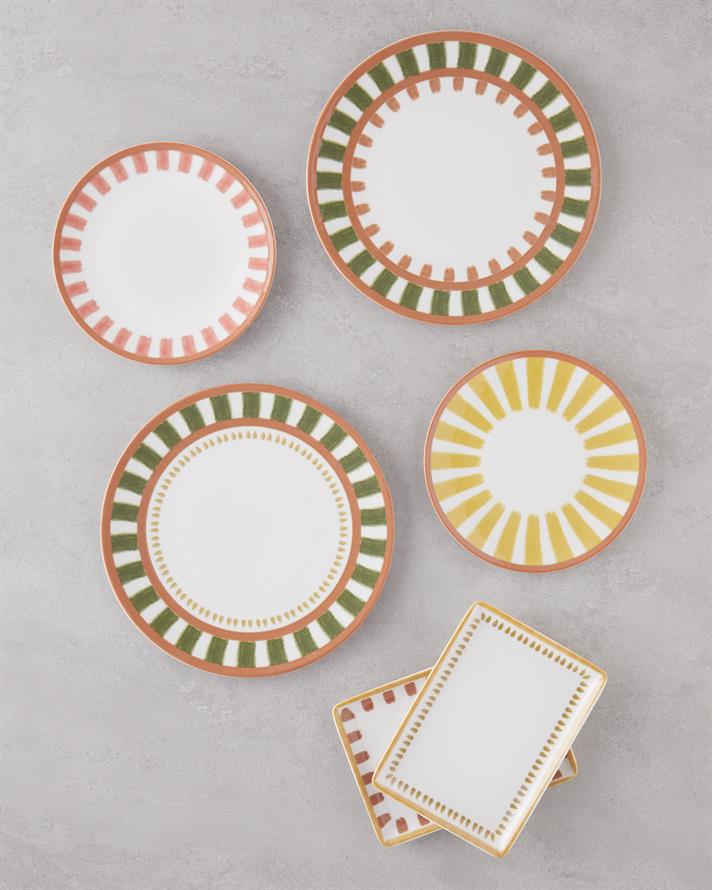 Summer Lines Porselen Kahvaltı ve Sunum Seti 18 Parça 6 Kişilik Renkli