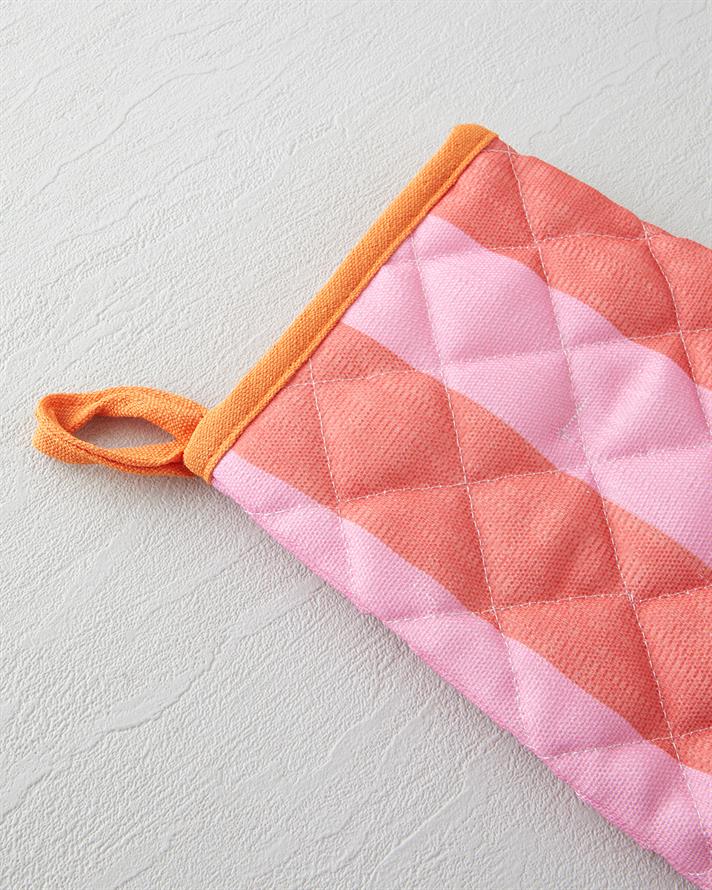 Summer Orange 2li Fırın Eldiveni ve Tutacak Seti 17x30 Cm + 20x20 Cm Kırmızı-Pembe