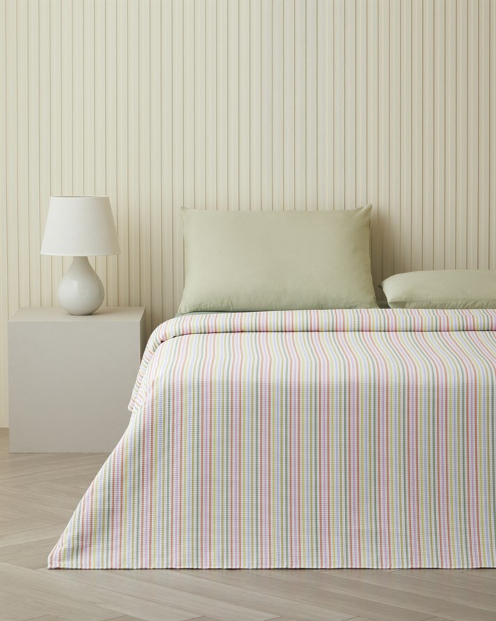 Summer Stripe Çift Kişilik Pike Takımı 200x220 cm Yeşil-Turuncu