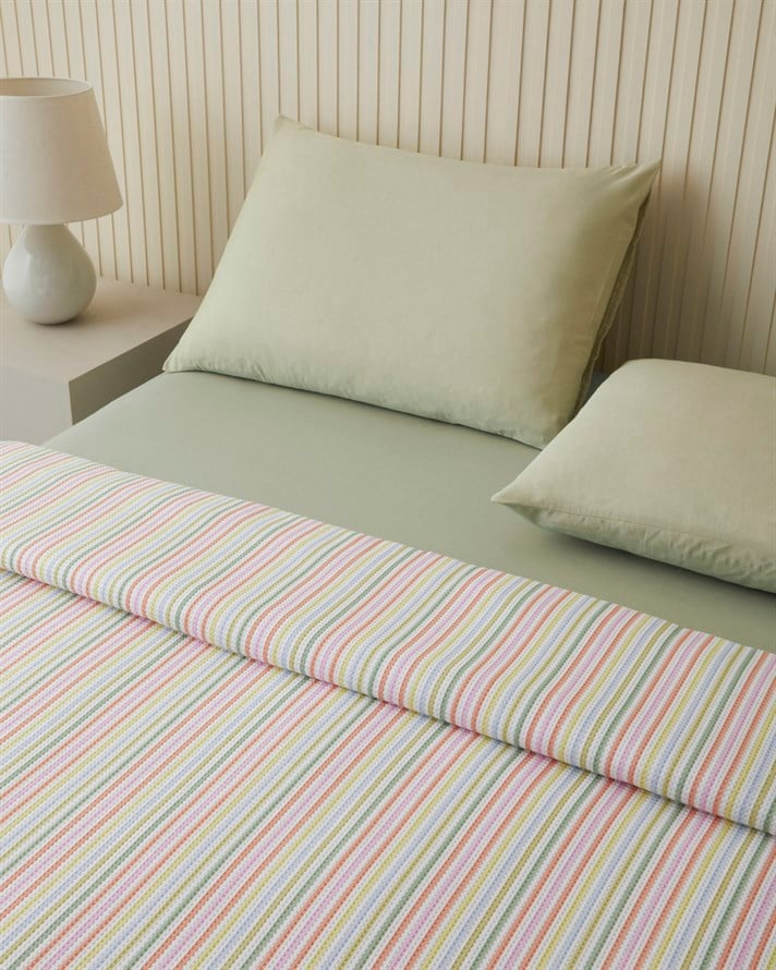 Summer Stripe Çift Kişilik Pike Takımı 200x220 cm Yeşil-Turuncu