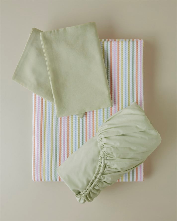 Summer Stripe Çift Kişilik Pike Takımı 200x220 cm Yeşil-Turuncu
