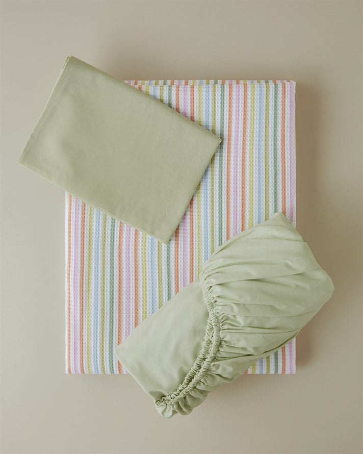 Summer Stripe Tek Kişilik Pike Takımı 150x220 cm Yeşil-Turuncu