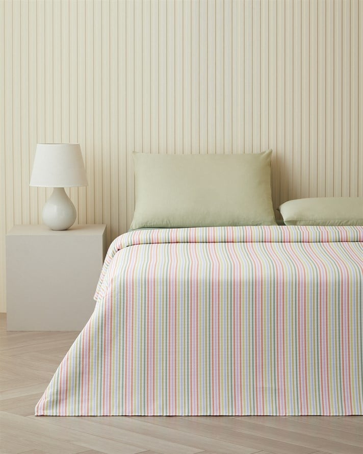 Summer Stripe Tek Kişilik Pike Takımı 150x220 cm Yeşil-Turuncu