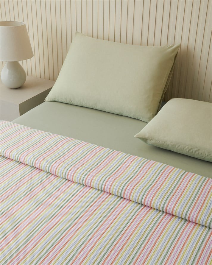 Summer Stripe Tek Kişilik Pike Takımı 150x220 cm Yeşil-Turuncu