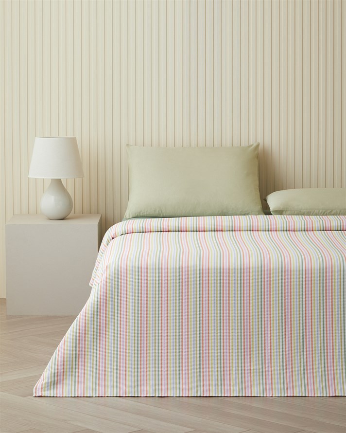 Summer Stripe Tek Kişilik Pike Takımı 150x220 cm Yeşil-Turuncu