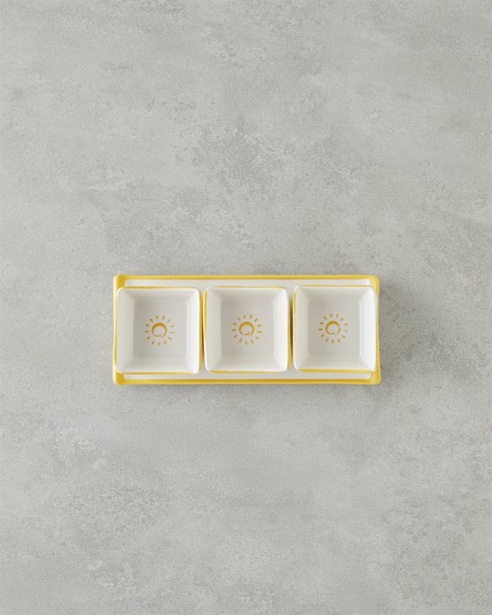 Sunny Seramik 3 Bölmeli Kahvaltılık 4 Parça Sarı