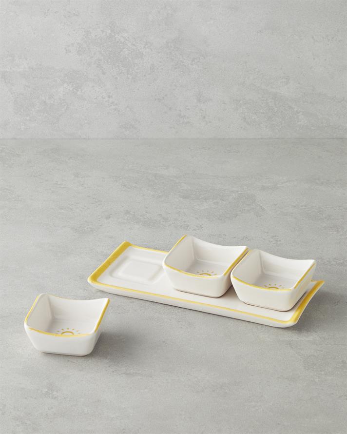 Sunny Seramik 3 Bölmeli Kahvaltılık 4 Parça Sarı